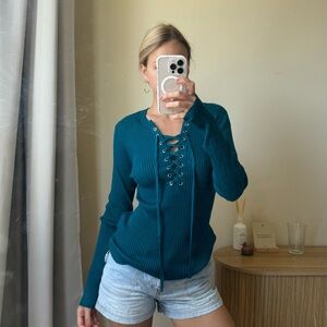 INC International Concepts Size Medium Long Sleeve Teal Top